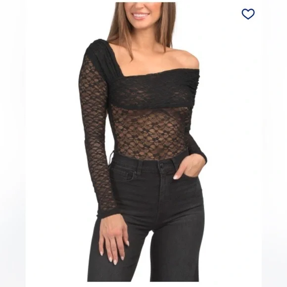 CHASER Black Long Sleeve Stretch Lace Off Shoulder Body Suit - Picture 7 of 9